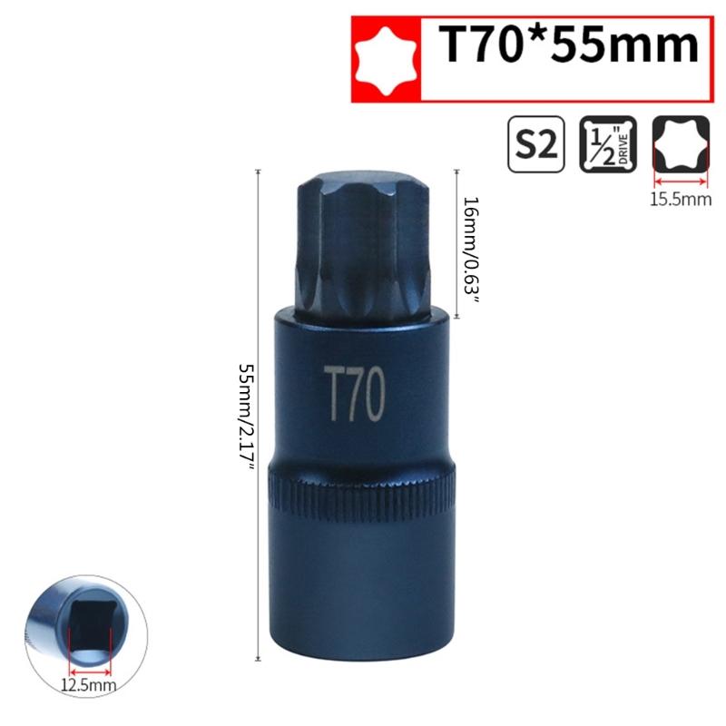 Torx Screwdriver Bits 1/2inch Socket Bit Adapter T30 T40 T45 T50 T55 T60 T70 Torx Socket Adapter Tool For Ratchet Wrench