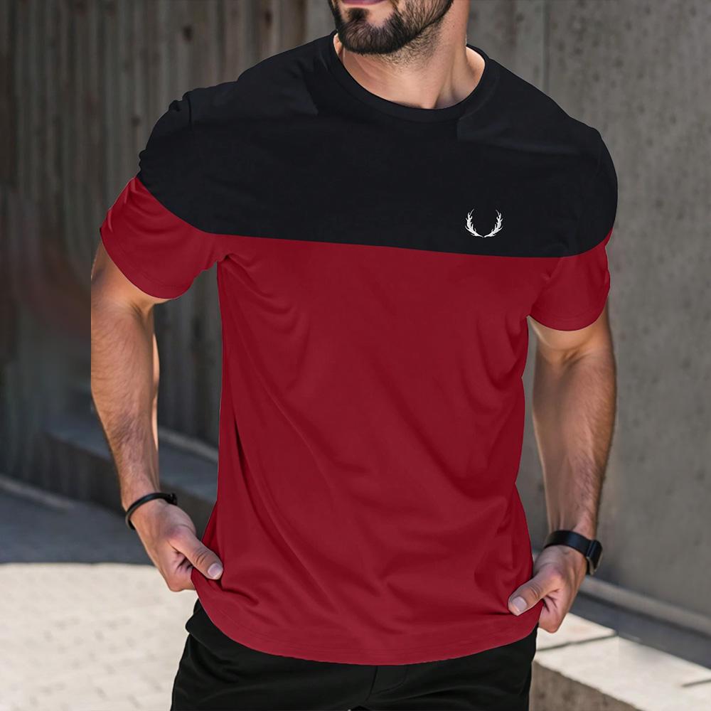 Fashion Men's Color Blocking Printed T-Shirt Casual Street Male Crew Neck Short Sleeve T Shirt Large Size Menswear Clothing