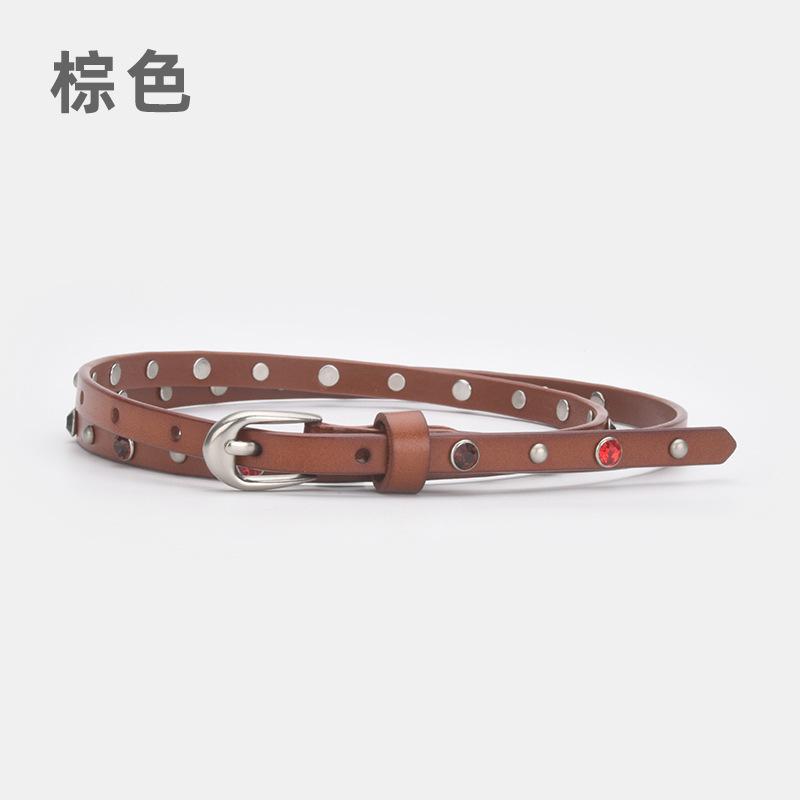 Women's Versatile Belt Rivets with Jeans Dress Decorative Belt Punk Pin Buckle Diamond Girls Leather Belt