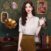 2026 Women's New Chinese Style Stand Collar Jacquard Shirt - Versatile Dark Floral Retro Chiffon Design