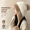 1pc Women'S Winter Pom-Pom Ear Flap Beanies, Fleece-Lined Thick Hats, Stretchy Large Head Circumference Windproof Hats for Cycling And Outdoor Use