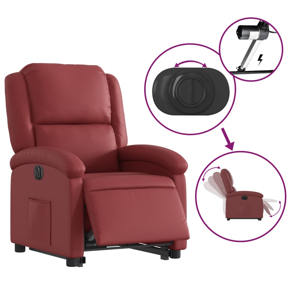 Vidaxl Reclining Chair with Electric Tilting Function, Burgundy, Eco-leather