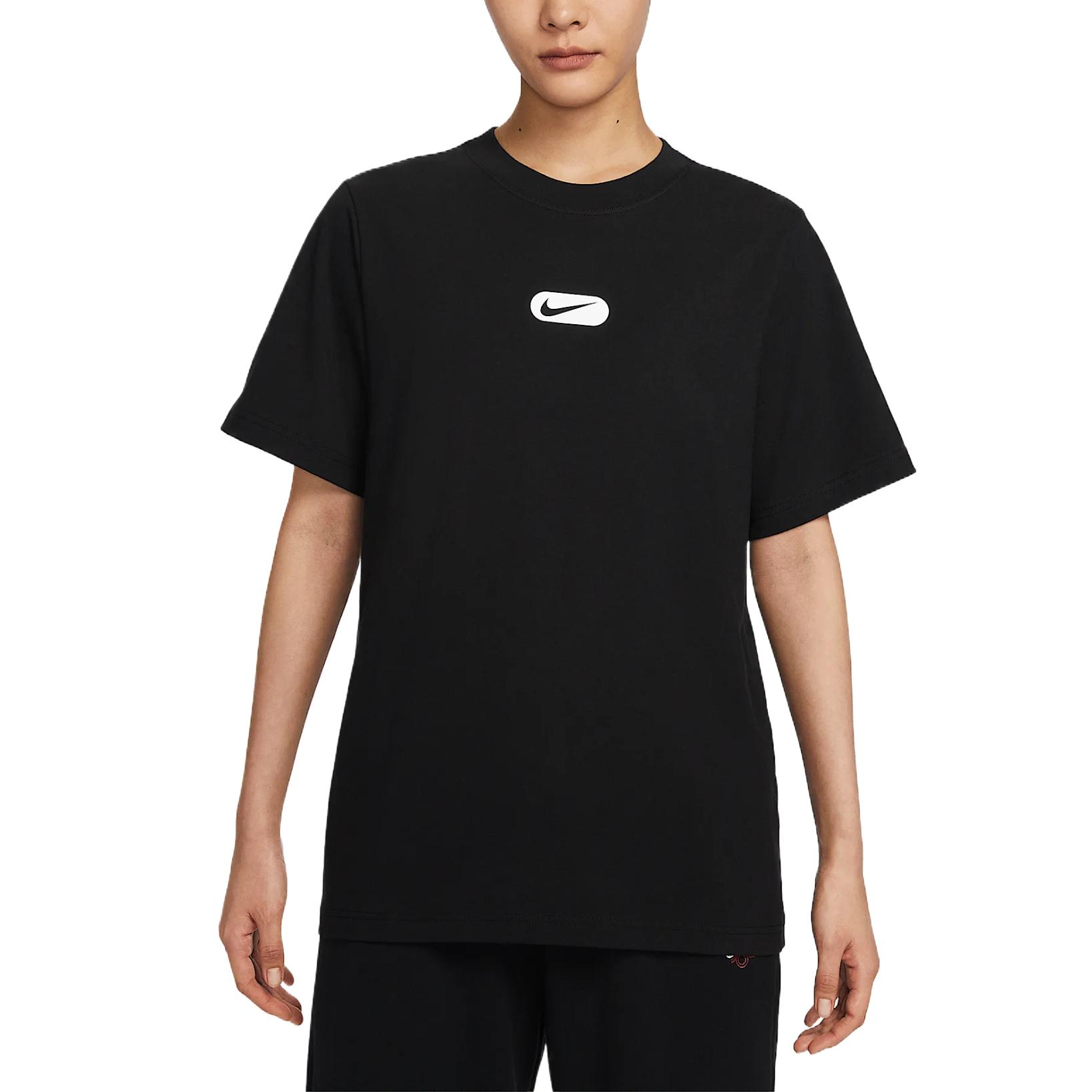 

Nike Swoosh Color Block Logo Футболка с круглым вырезом, удобная, повседневная, с коротким рукавом, со спущенным плечом, женская, черная HQ1699010 S