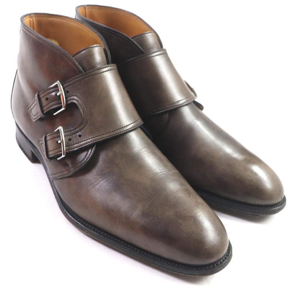 HERMES Ankle boots  Double Monk Leather Shoes Dark brown leather mens 40.5 Used