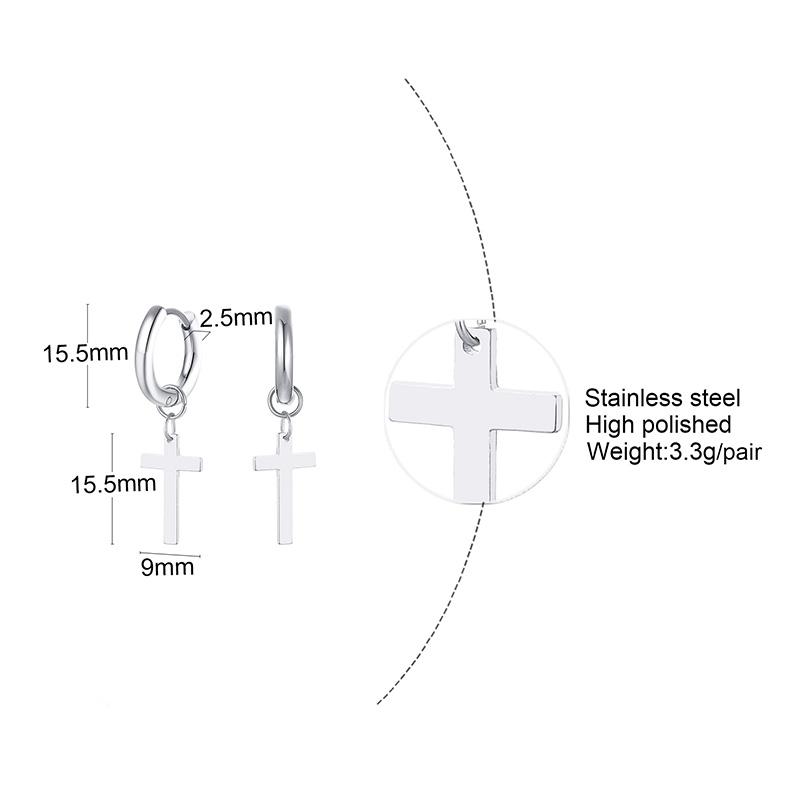 Stainless Steel Earring with Cross Charm for Guys Men's Zircon