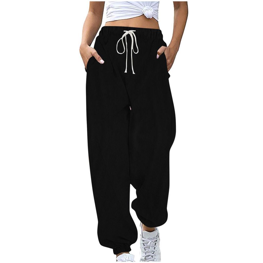 Pantaloni casual da donna in velluto a coste con coulisse elastica in vita e tasche laterali