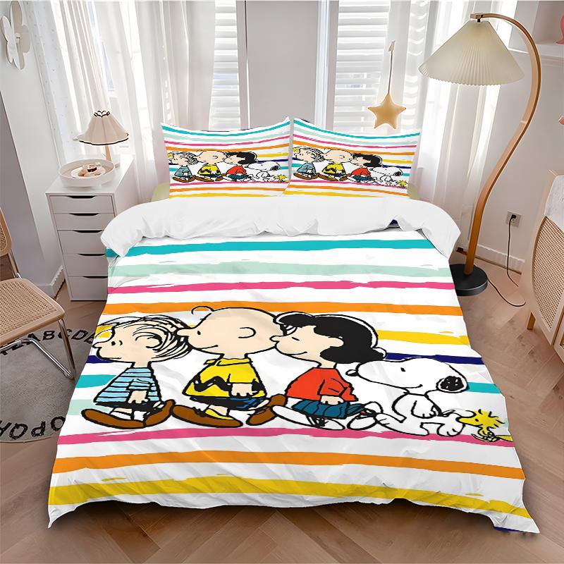 3Pcs Snoopy Friends Walk Bedding Sets For All Sizes New 3D Printed Bed Cover Comforter Duvet Cover Pillowcase Bedroom Decoration