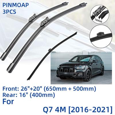 3PCS For Q7 4M 2016-2021 26" 20" 16" Front Rear Wiper Blades Windshield Windscreen Window Cutter Accessories 2016 2017 2018 2019 2020 2021