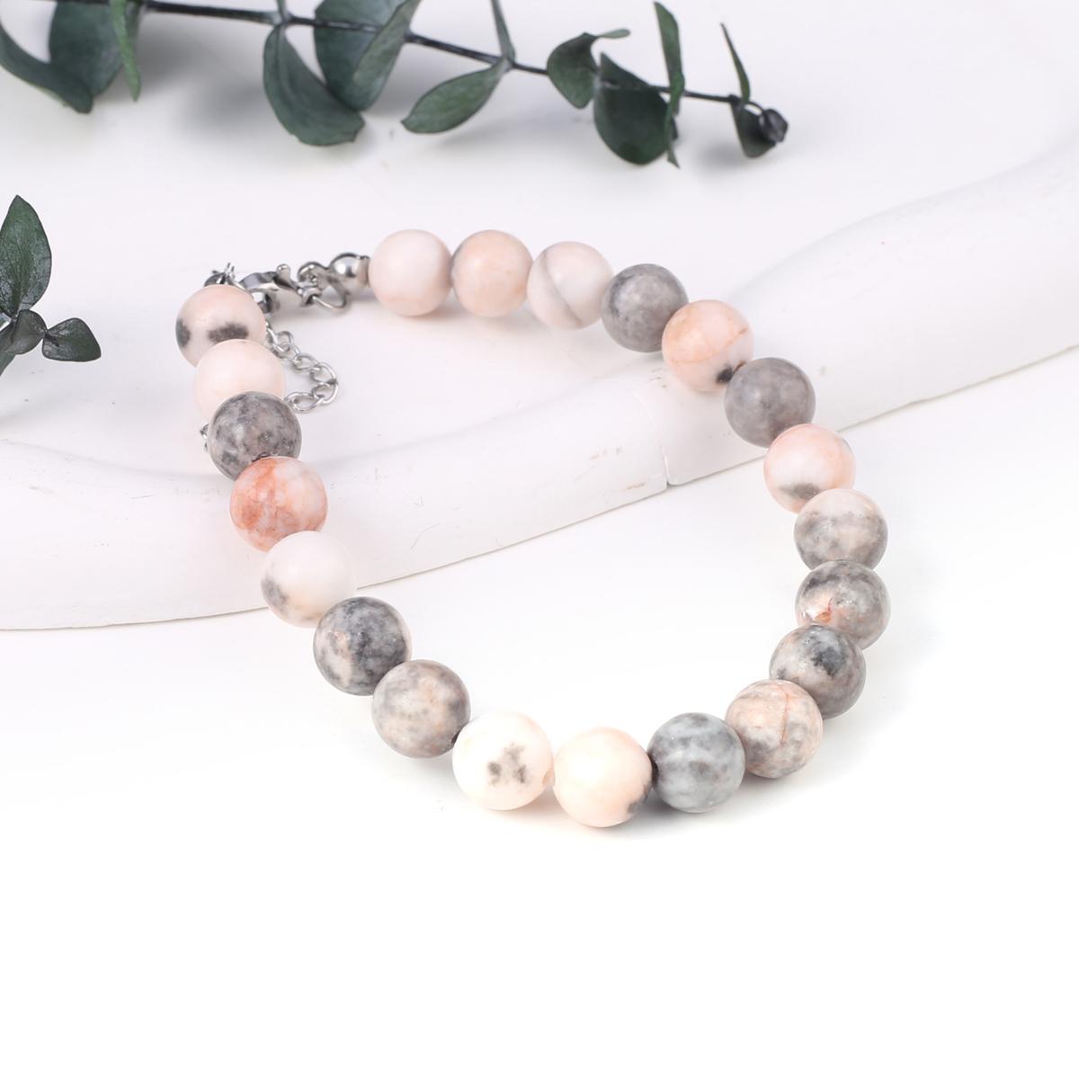 

Новый стильный женский браслет, натуральный камень, флюорит/агат/розовый кварц/унакит, бусины 8X8 мм, подвески для женщин, подарок на день рождения Pink Zebra Stone