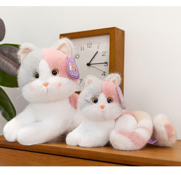 Tricolor Kitten Plush Toy - Cute Orange Cat Desk Companion Ornament Doll