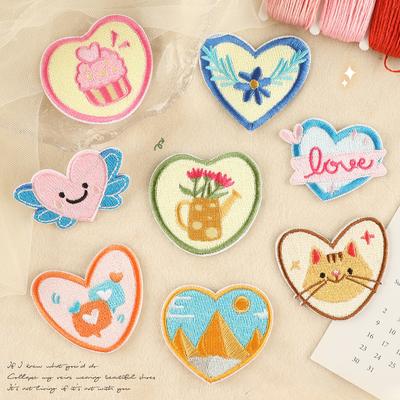 Embroidery Label Accessories Cartoon Heart-shaped Badge Self-adhesive Tape Label Embroidery Label Hand Account Patch Label Cloth Sticker