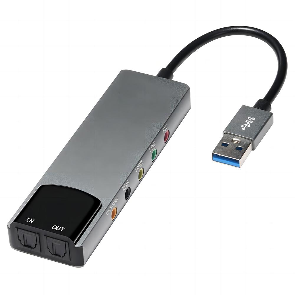 

HY-601 6 в 1 USB багатофункціональна звукова карта USB+3.5мм аудіо+7.1 канал/оптичне волокно Grey