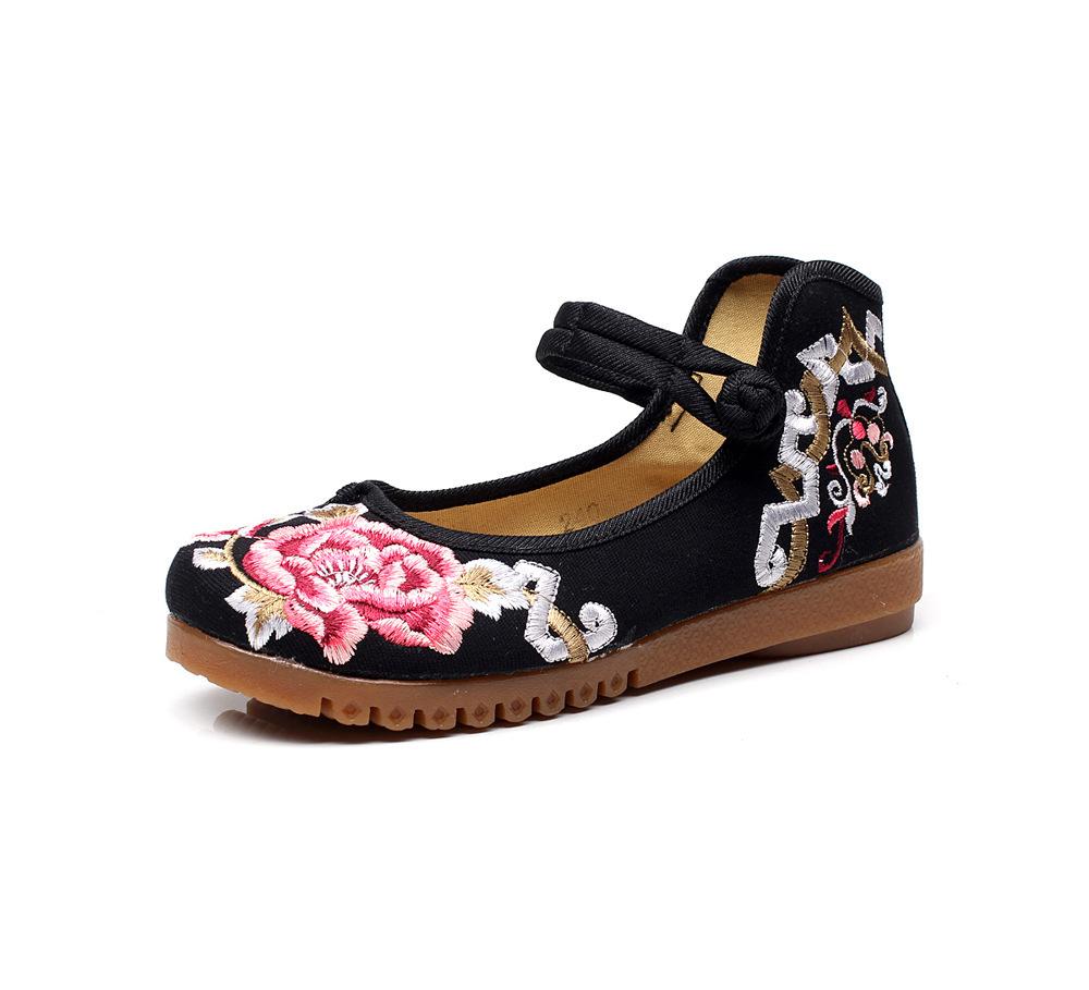 Flat Shoes, Beef Tendon Sole Loose Fat Feet Large Size Women's Shoes, Middle-aged and Elderly Mother Shoes Embroidered Cloth Shoes Single Shoes