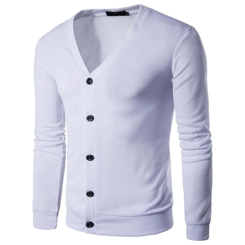 Mens Solid Color V Neck Long Sleeve Casual Knit Cardigan Sweater S белый