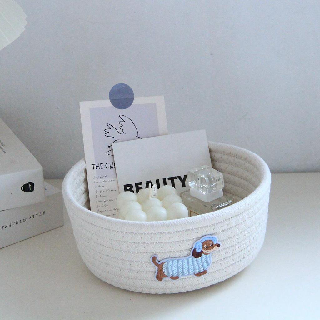 Pink Cat Cotton Rope Woven Desktop Storage Basket