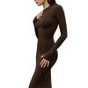 2026 solid color round neck long-sleeved dress slim-fitting hip-wrapping and thin long dress women