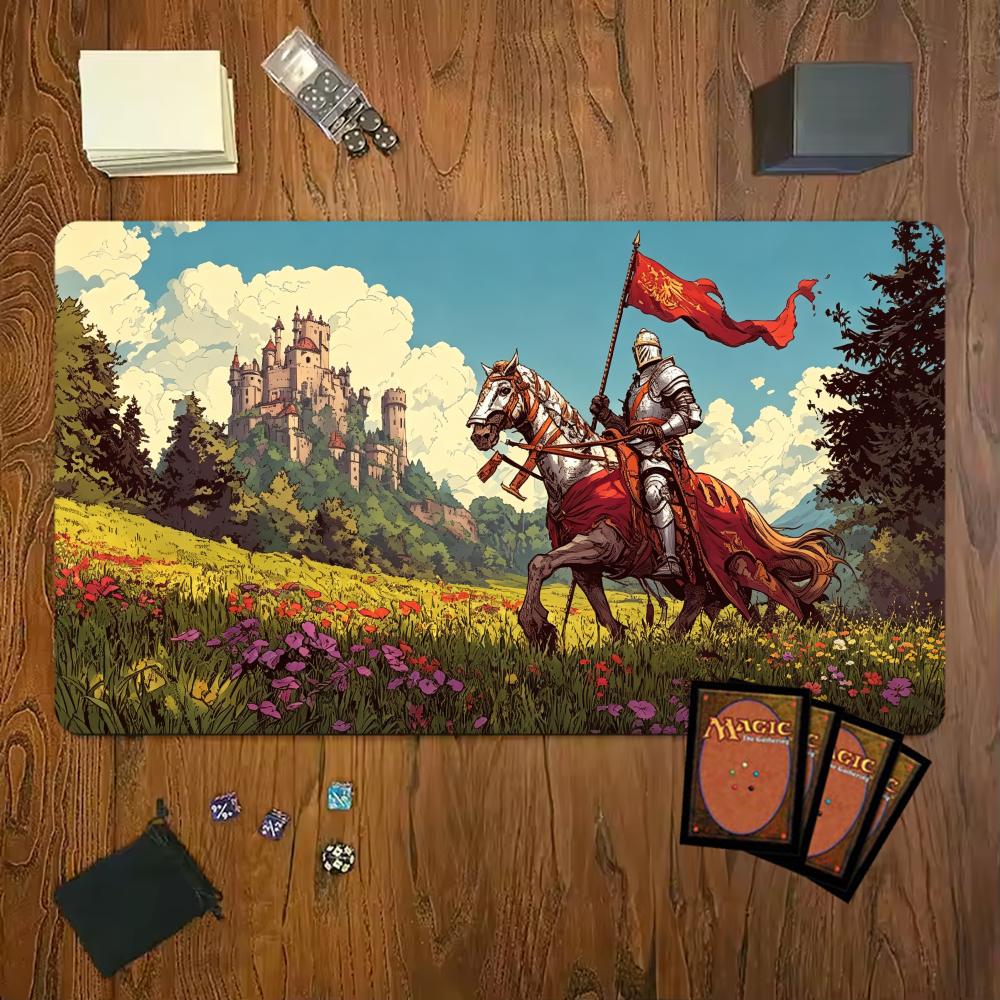 Mittelalterlicher Ritterburg Spielmatte Mauspade Spielmatte 24"X14" MTG TCG Schreibtischmatte für Arbeit Spiel PC Laptop Teppich Teppich Mauspade