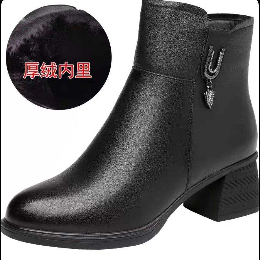 Frühling, Herbst und Winter 2025 neue Kurzstiefel mit dickem Absatz, Damen-High-Heel-Martin-Stiefel mit seitlichem Reißverschluss, vielseitige Damenstiefel, Samt-Baumwollstiefel