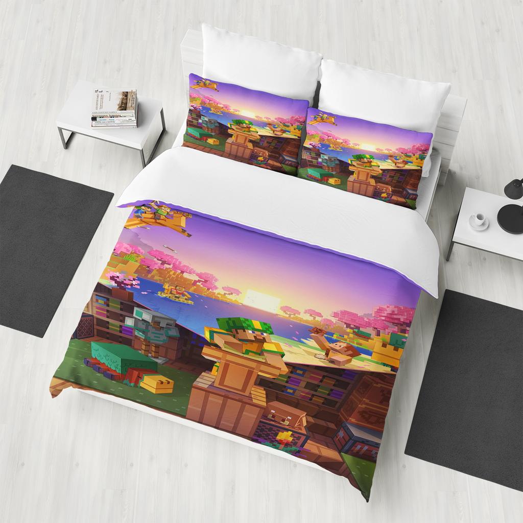 M-Minecraft 100% PolyesterAnime Printed Bedding Set Duvet Cover Queen Cotton Cute Printed Cartoon Quilt Cover