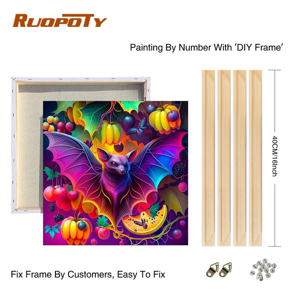 Frame Painting By Numbers For Adults Beginner Kits Bat Animal Acrylic Paint Wall Art Picture With Numbers For Home Decors 40x40