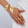 Retro Gold Pleated Leaf Bangle & Adjustable Spiral Ring Set