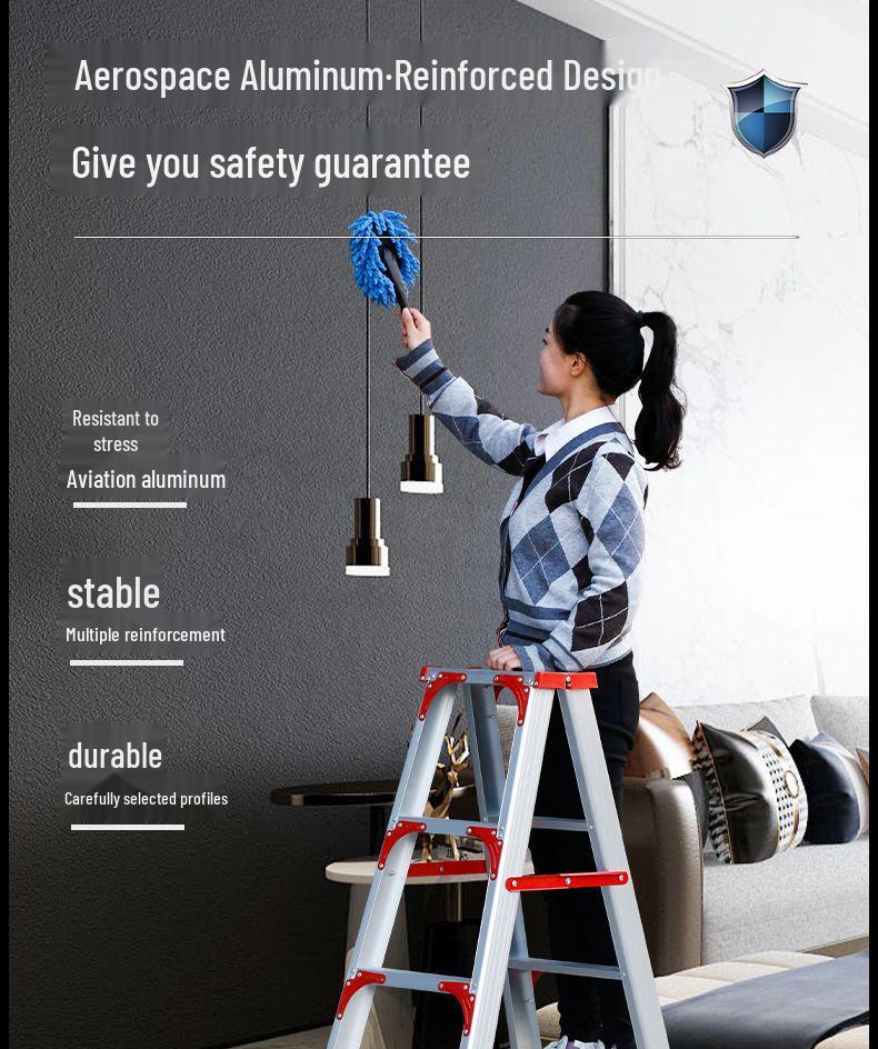 Portable Aluminum Multifunctional Herringbone Ladder - Folding, Non-slip, and Thickened Design for Household and Outdoor Use.