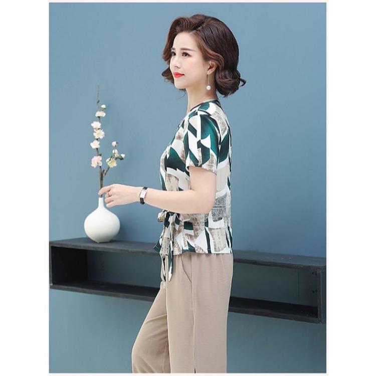 Elegante Sommerbluse für Damen Mode Kurzarm-Oberteil für Damen mittleren Alters und ältere Mütter
