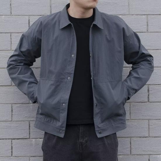 Autumn Winter Men Cargo Coat Solid Color Turndown Collar Windproof Korean Style Relaxed Fit Jacket for Working