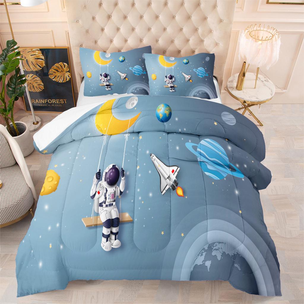 Pink Cloud Seagull Plush European Size Digital Print Bedding Three-piece Set