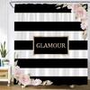 Pink Perfume High Heel Shower Curtain Set Black White Stripes Fashion Girl Woman Bathroom Decor Polyester Bathtub Curtains Hooks