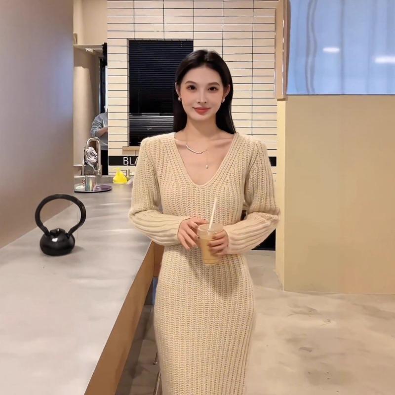 [] Autumn New Style To the Royal Sister Wind Knitted Sweater Long Dress Casual Versatile Loose Dress