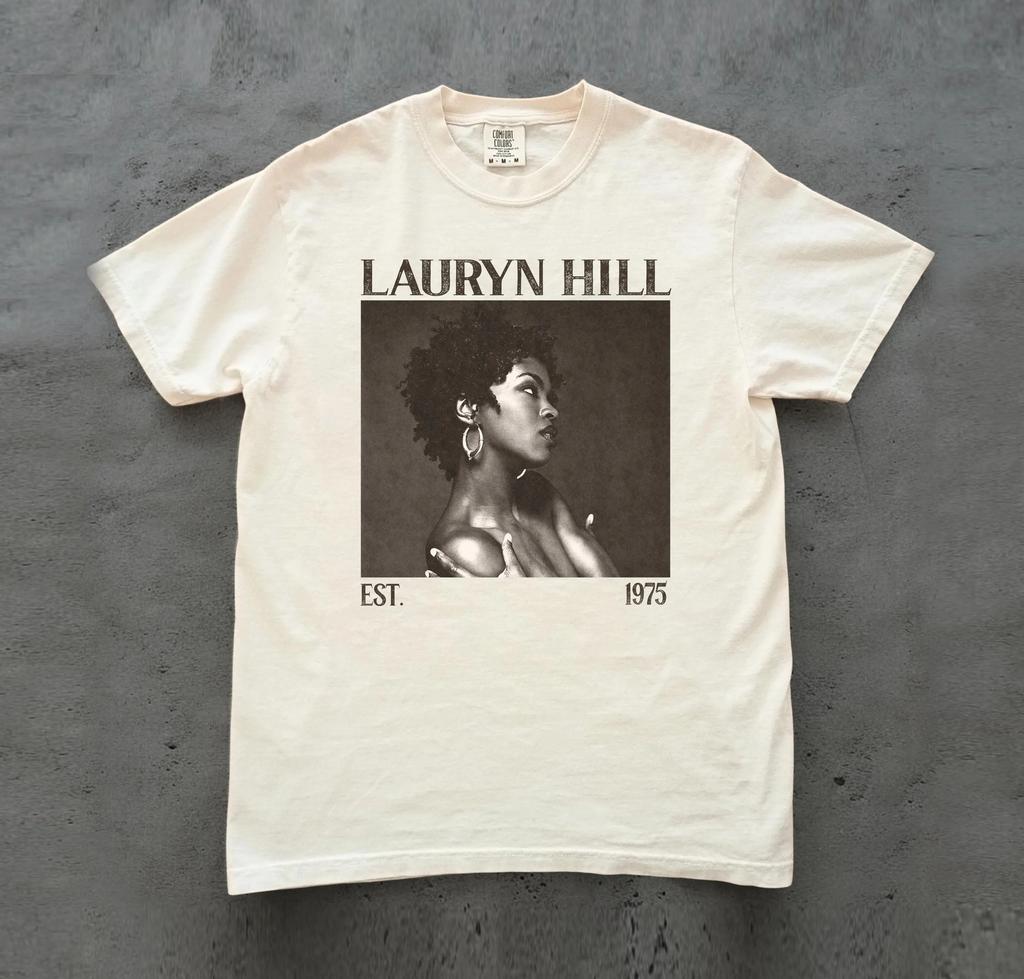 Lauren Hill Album Music Tshirt Comfortable Neck Retro Style Printed Pattern Daily Casual Short Sleeved Shirt