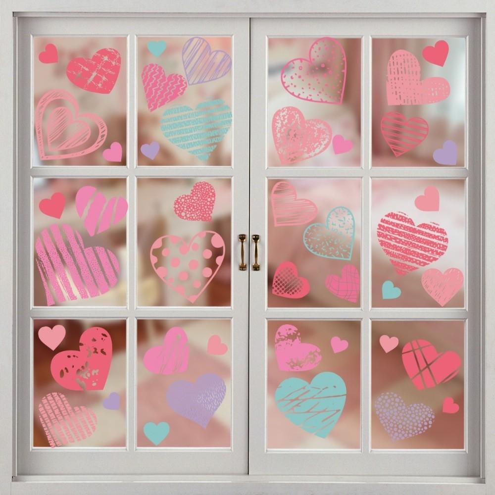 PVC Valentine's Day Window Stickers Bow Flower Rose Love Heart Glass Electrostatic Film Waterproof Removable Static