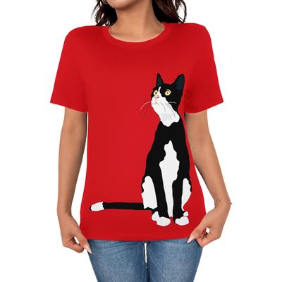 Damen T-Shirt Kunst Katze 3D Gedruckte Kleidung Sommer Rundhals Mode Kurzarm Elegant Lässiges Top Damenbekleidung