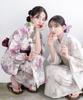 Yukata Textured Natural Set Heiko Geta Waist A Free [KYOETSU] Set, Weave, White, 6-Piece (Yukata, Obi, Undergarment, Sandals, Cord), Women's (Rose
