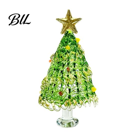 Elegant Glass Tree Table Centerpiece Hand Blown Christmas Figurine, Mini Tabletop Festive Home Accents Xmas Ornament, Handmade Desktop Holiday