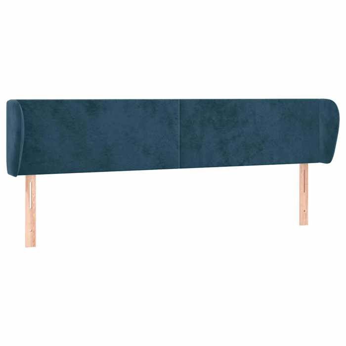 Tête de lit - Avec oreilles (classique) - Velours bleu foncé - Pieds bois massif - 203 x 23 x 78/88 cm