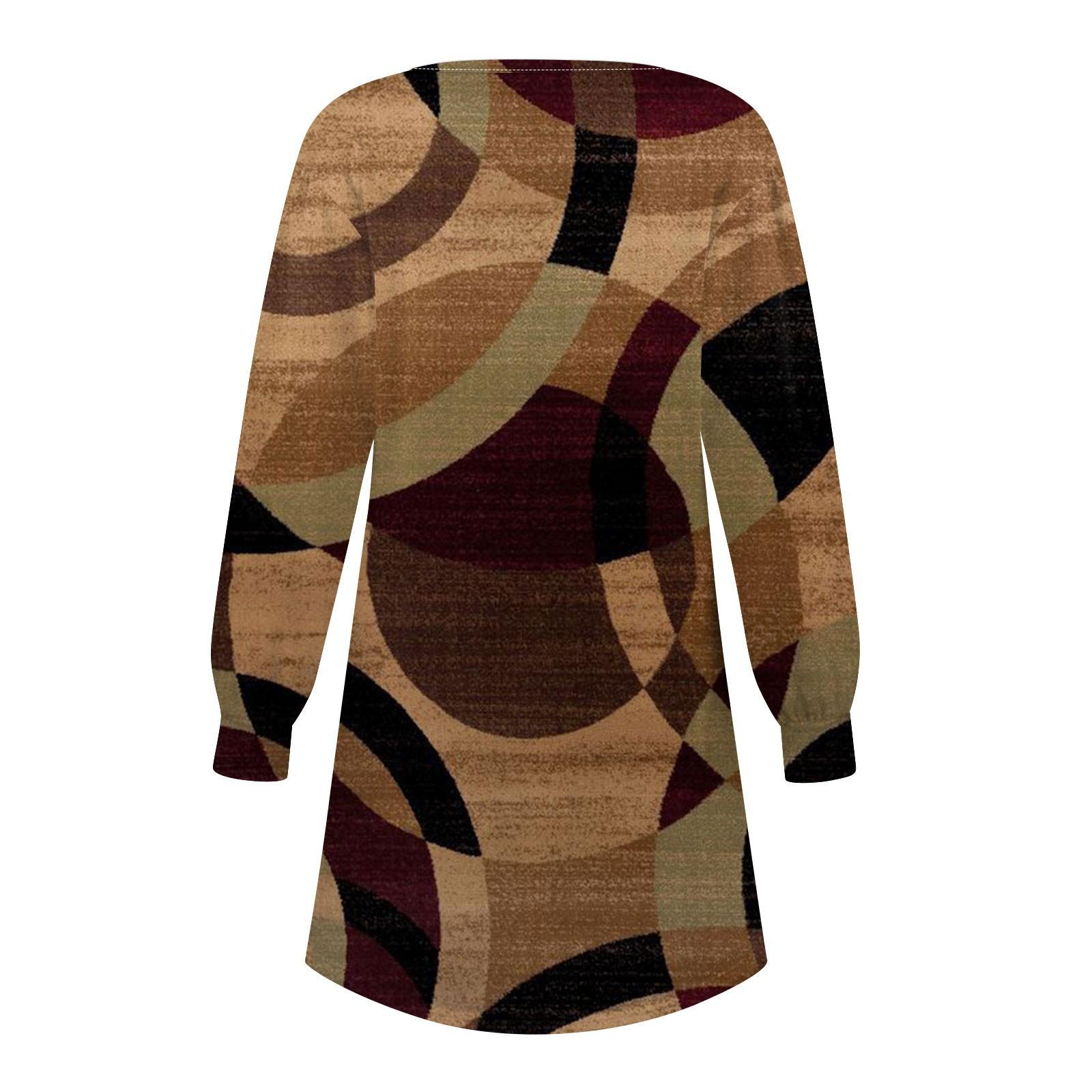 Модное женское повседневное свободное платье с круглым вырезом и пуговицами с длинным — фото 5