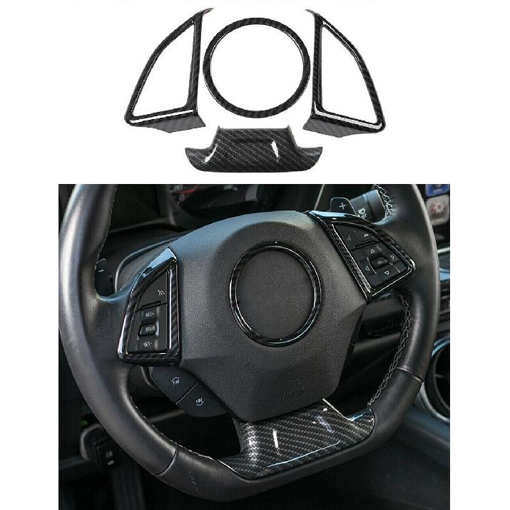 4pcs Steering Wheel Decoration Cover Trim for Chevrolet Camaro 17+ Carbon Fiber