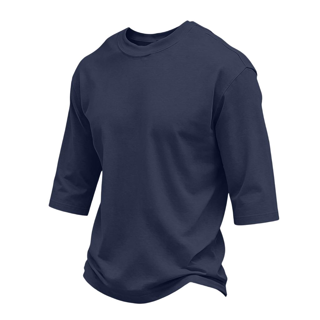 Men Casual Regular Fit Crewneck Three Quarter Sleeve T Shirt Soft Cotton Blend Plain Lightweight Top for Daily Wear
