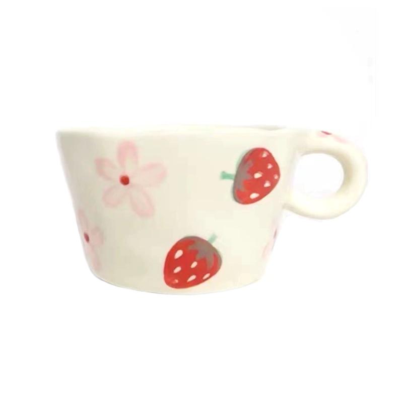 BRHand Drawn Ceramic Mug Cartoon Cute Water Cup Home Furnishings Breakfast Milk Cup Couple Afternoon Tea Coffee Cups Friend GiftEY