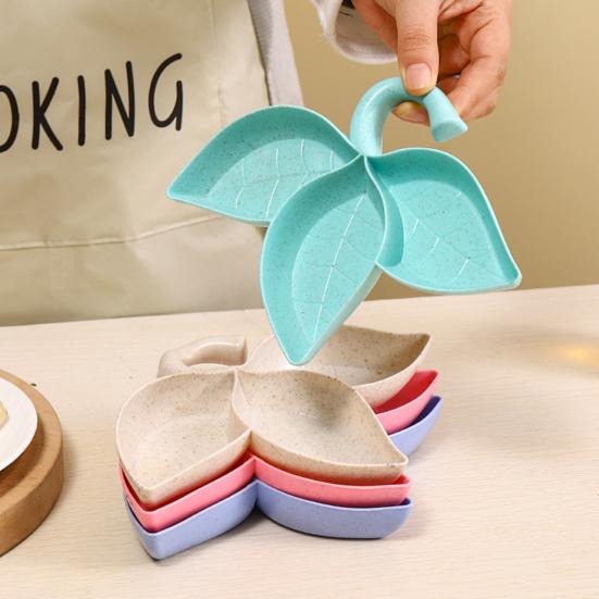 2Pcs Dipping Dish 3 Compartments Leaf Shape Food Grade Salad Dressing Anise Chili Powder Seasoning Sauce