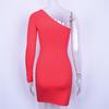 Cotton One Shoulder Slope Long Sleeve High Waist Bodycon Dresses  Women Fashion Party Dress
