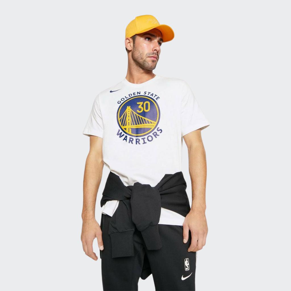 Nike Golden State Warriors NBA Solid Crew Neck T-Shirt Featuring Stephen Curry Men Tops White 870775-102