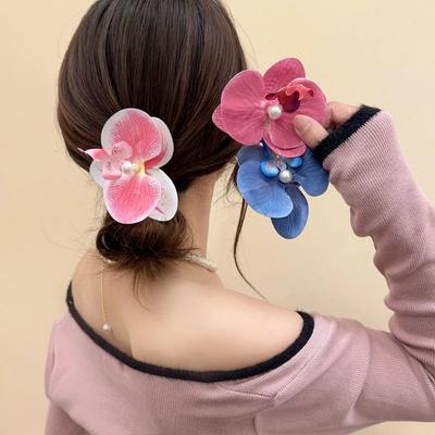 Clip para el Pelo de Flor de Phalaenopsis Flor Simulada Francés Elegante Moda Barretas Nuevos Colores Adorno para la Cabeza para Niñas Accesorios Horquilla