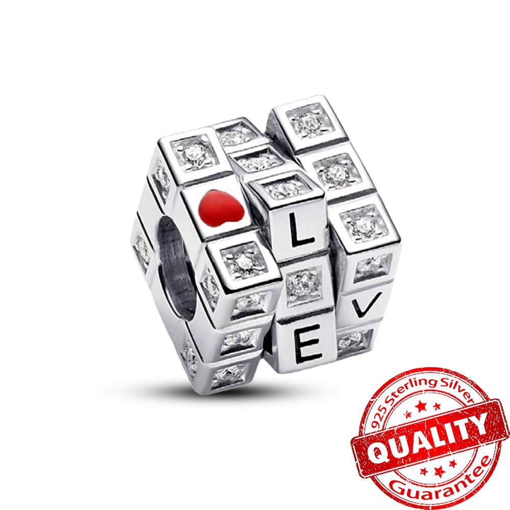 Beautiful 925 Sterling Silver Red Valentine's Day Infinity Love Rose Pendant Fit DIY Bracelet Necklace Date Accessories Gifts