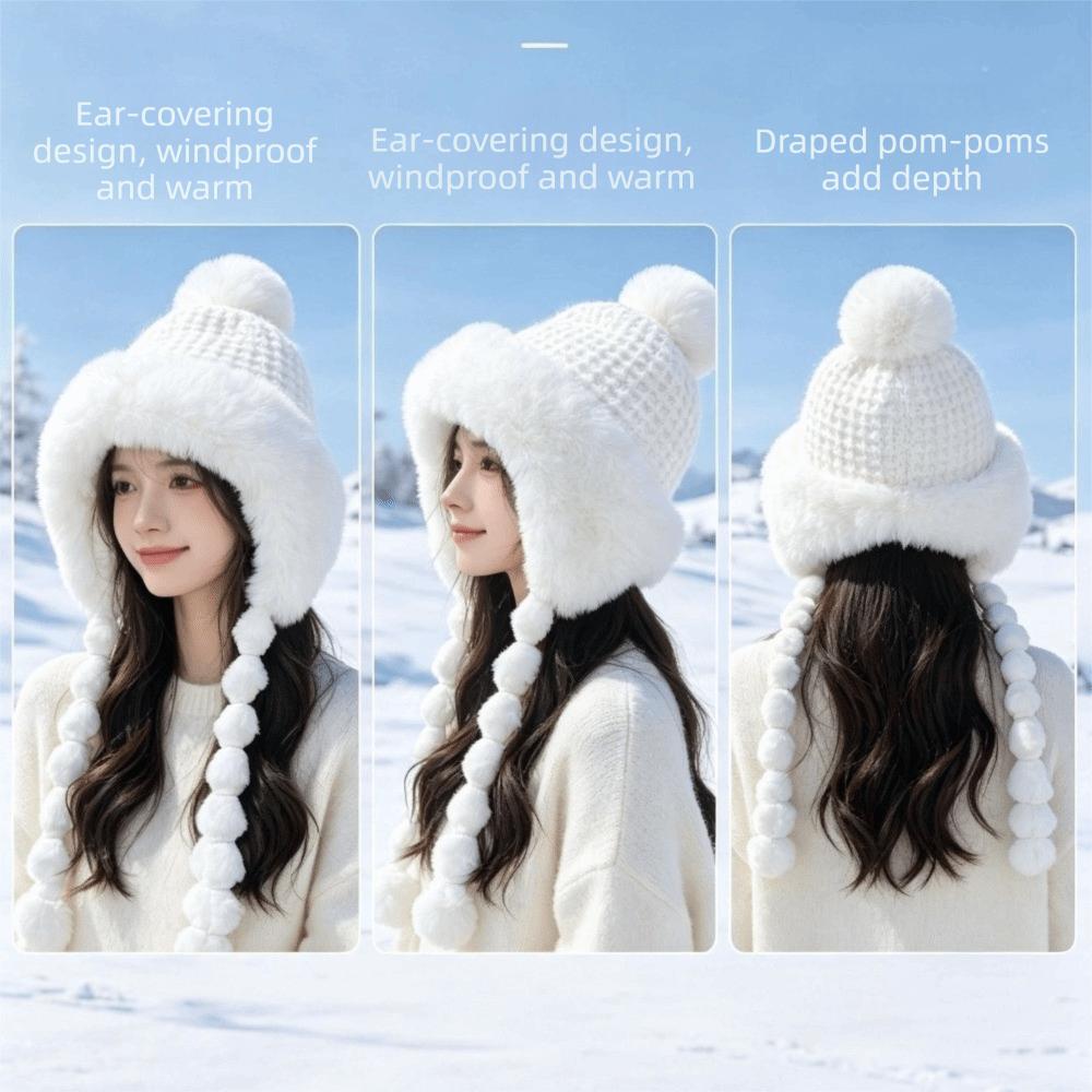Thickened Beanie Cap with Straps Ear Protection Hat Fashion Knitted Hat  Winter