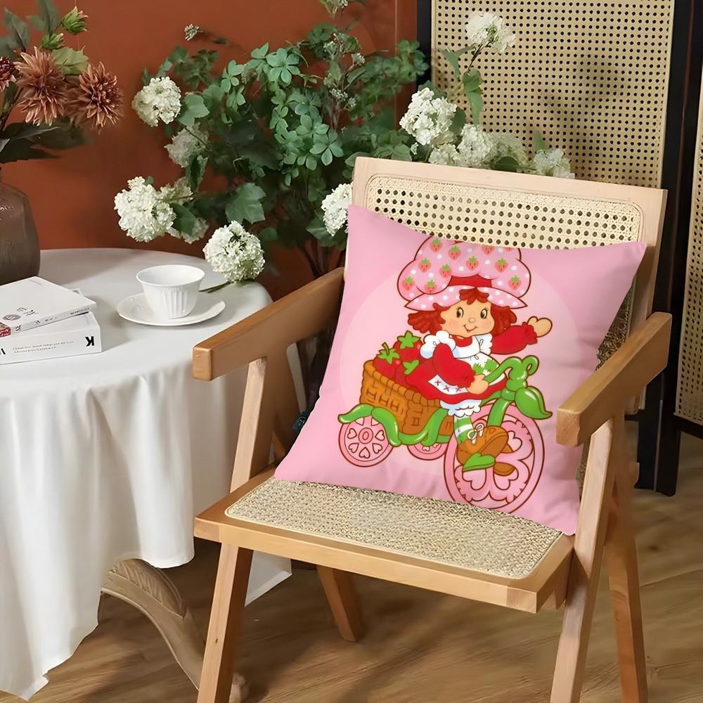 SStawberry Shortcake Cushion Cover Silky Short Plush Invisible Zipper Dustproof Sofa Pillow Case for Home Decor