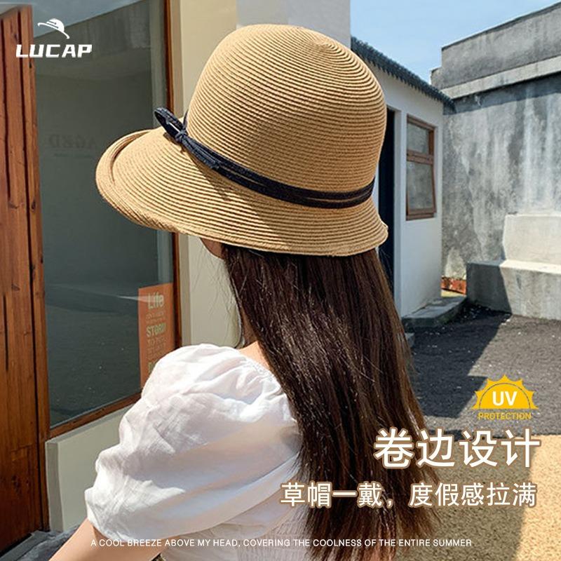 Sunscreen straw hat sunshade UV shade summer seaside sunscreen straw hat retro casual summer sun hat