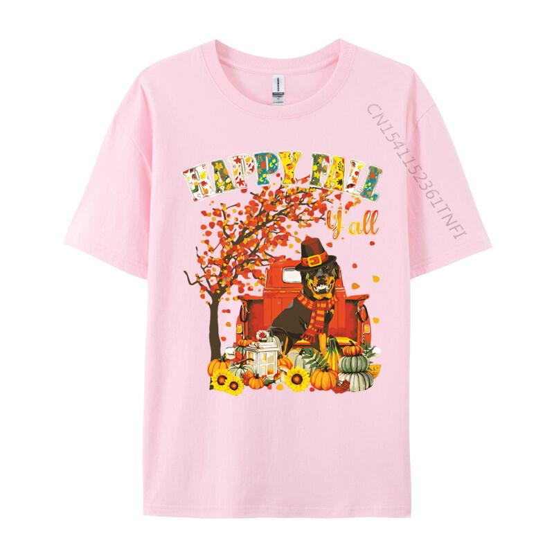 Rottweiler Dog Autumn Fall Pumpkin T Shirts Male Vintage Men Cotton Tee Shirts Cute Oversized T Shirt